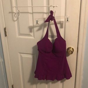 Retro purple underwire halter tankini sz 36D